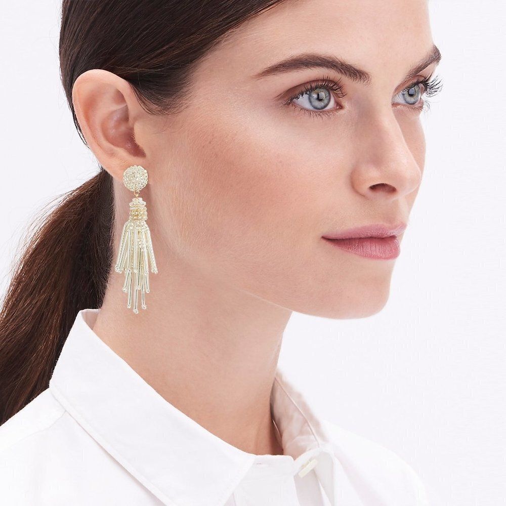 J Crew Women's Beaded Tassel Silver Earrings